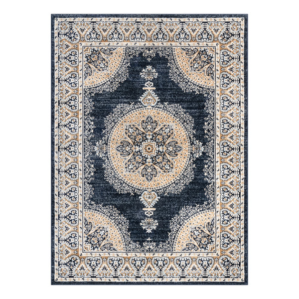 Alcott Hill® Alejandrino Performance Neutral Ivory/Blue/Gold Rug Wayfair